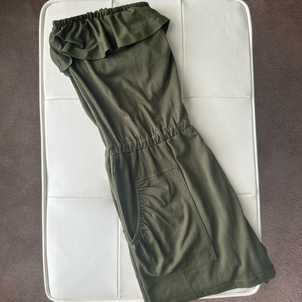 Olive Green Strapless Jumpsuit